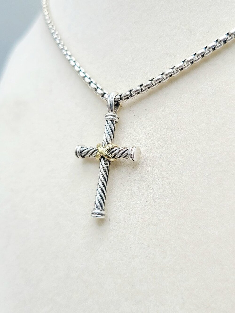 David Yurman Cable Cross Gold X Pendant Necklace w/ 18K Yellow Gold - 20" - RARE - Picture 8 of 12